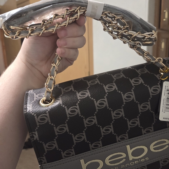 Bebe Monogram Black and Gray Shoulder Bag - Picture 8 of 8